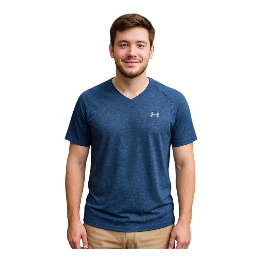 Under Armour Mens V-Neck Tech Tee~Size Large~Navy Blue Athletic Sport Top~L12 15